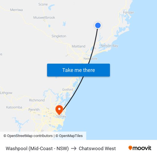 Washpool (Mid-Coast - NSW) to Chatswood West map