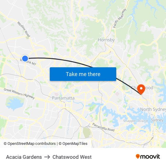 Acacia Gardens to Chatswood West map