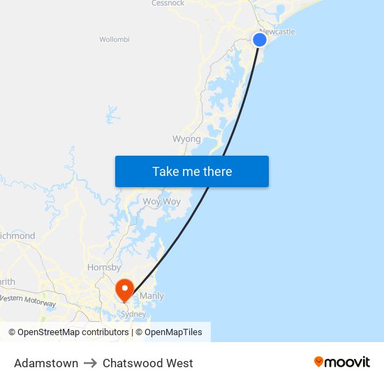 Adamstown to Chatswood West map