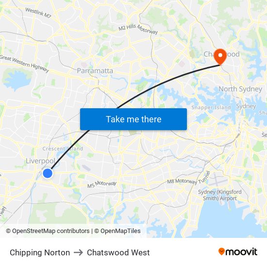 Chipping Norton to Chatswood West map