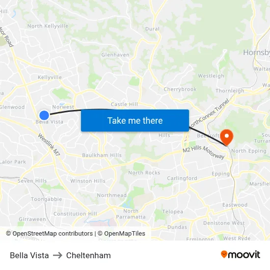 Bella Vista to Cheltenham map