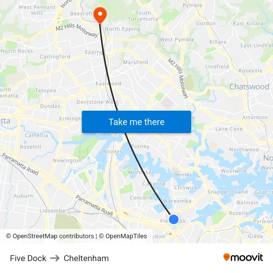 Five Dock to Cheltenham map