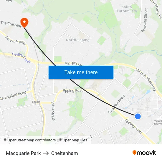 Macquarie Park to Cheltenham map