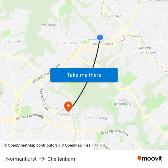 Normanhurst to Cheltenham map