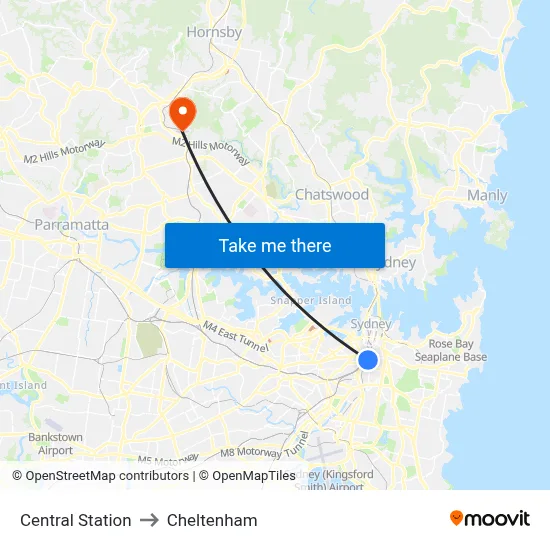 Central Station to Cheltenham map