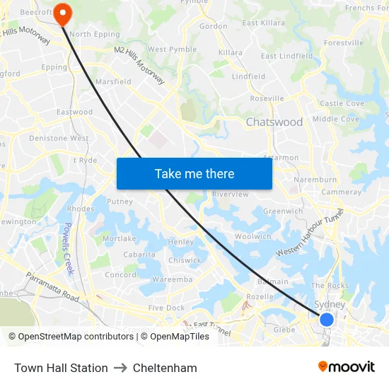 Town Hall Station to Cheltenham map