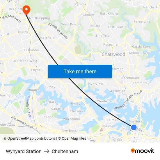 Wynyard Station to Cheltenham map