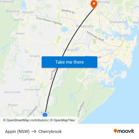 Appin (NSW) to Cherrybrook map
