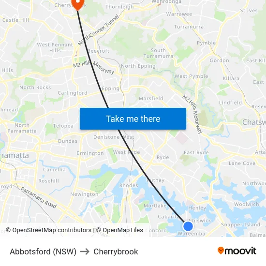 Abbotsford (NSW) to Cherrybrook map