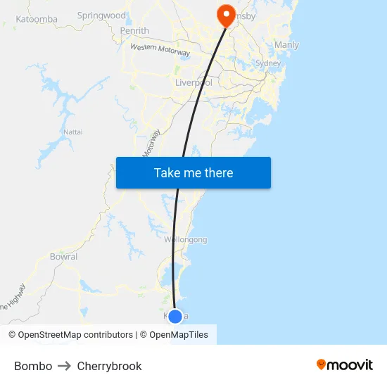 Bombo to Cherrybrook map