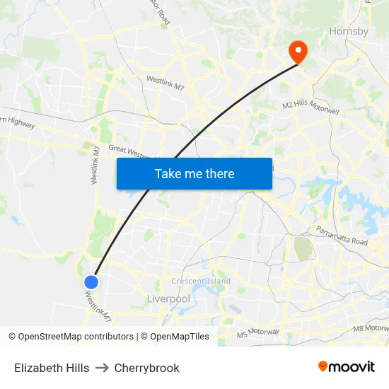 Elizabeth Hills to Cherrybrook map
