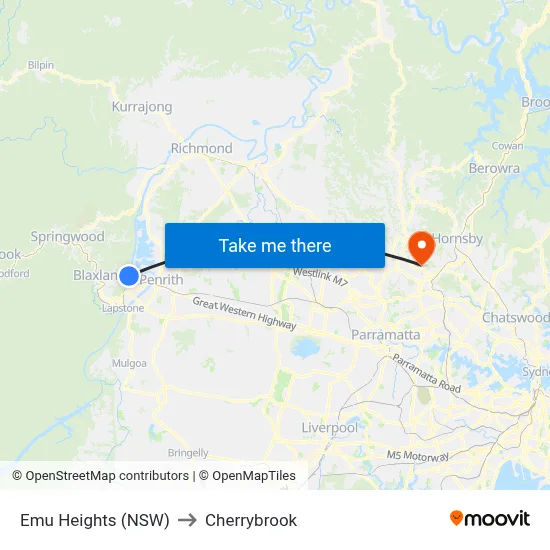Emu Heights (NSW) to Cherrybrook map