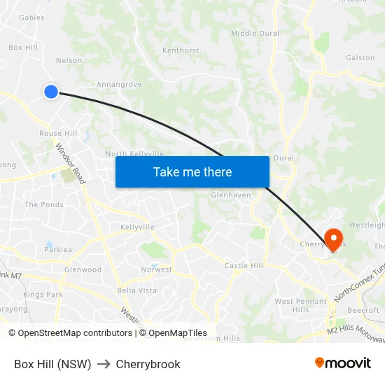 Box Hill (NSW) to Cherrybrook map