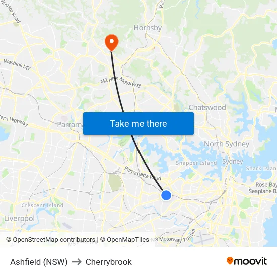 Ashfield (NSW) to Cherrybrook map