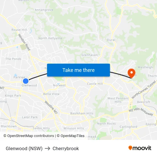 Glenwood (NSW) to Cherrybrook map