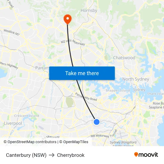 Canterbury (NSW) to Cherrybrook map