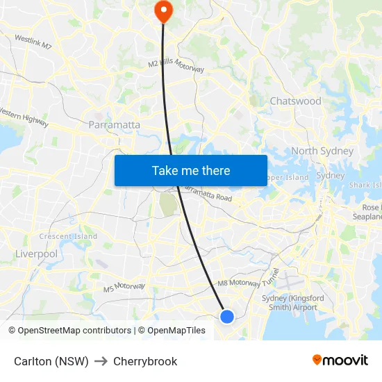 Carlton (NSW) to Cherrybrook map