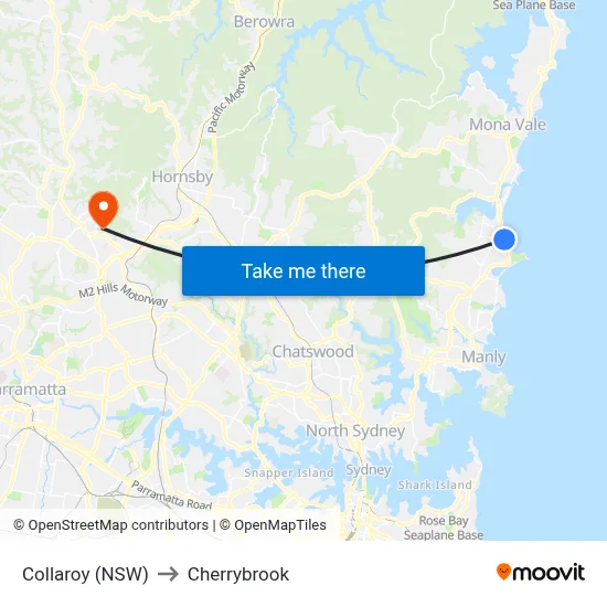 Collaroy (NSW) to Cherrybrook map