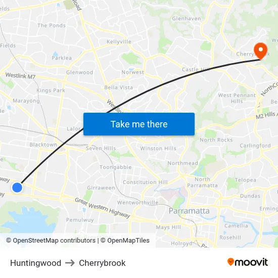 Huntingwood to Cherrybrook map