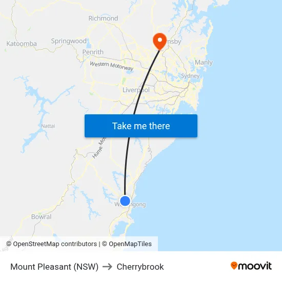 Mount Pleasant (NSW) to Cherrybrook map