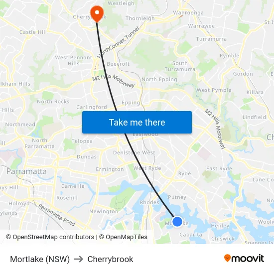 Mortlake (NSW) to Cherrybrook map