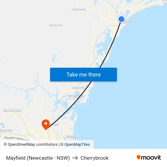 Mayfield (Newcastle - NSW) to Cherrybrook map