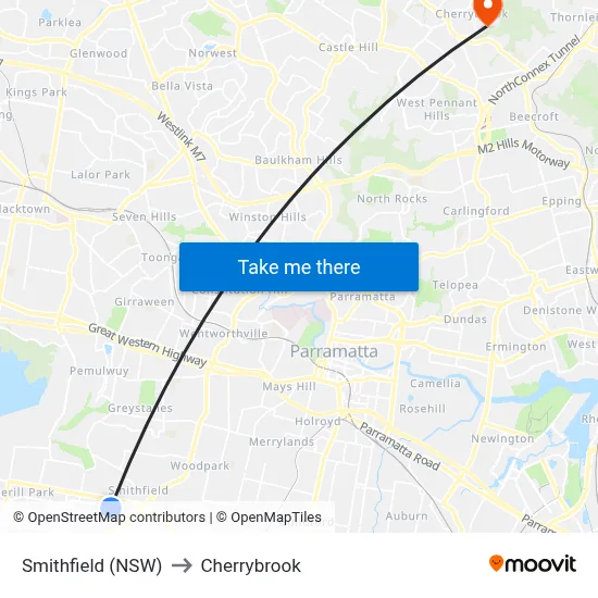 Smithfield (NSW) to Cherrybrook map