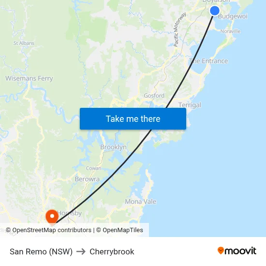 San Remo (NSW) to Cherrybrook map