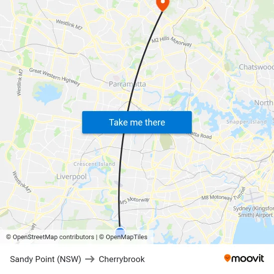 Sandy Point (NSW) to Cherrybrook map