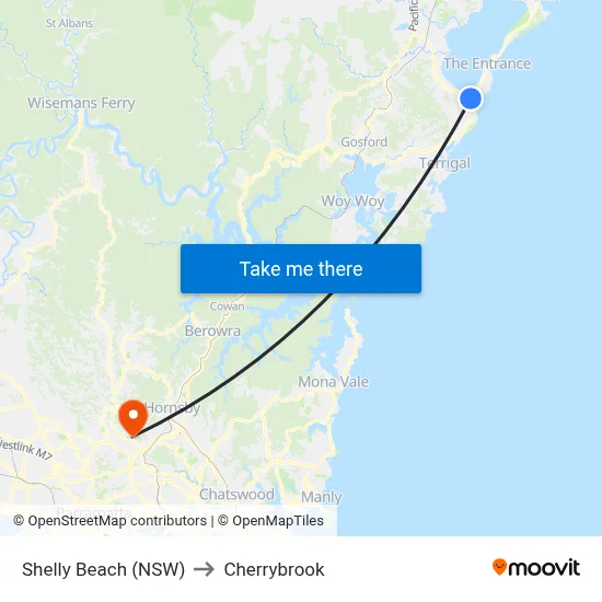 Shelly Beach (NSW) to Cherrybrook map