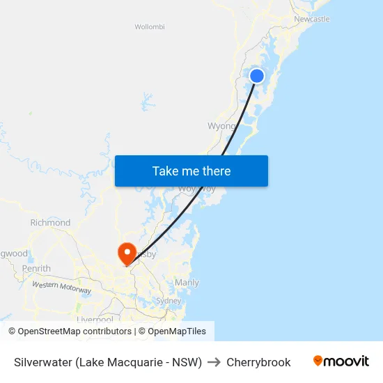 Silverwater (Lake Macquarie - NSW) to Cherrybrook map