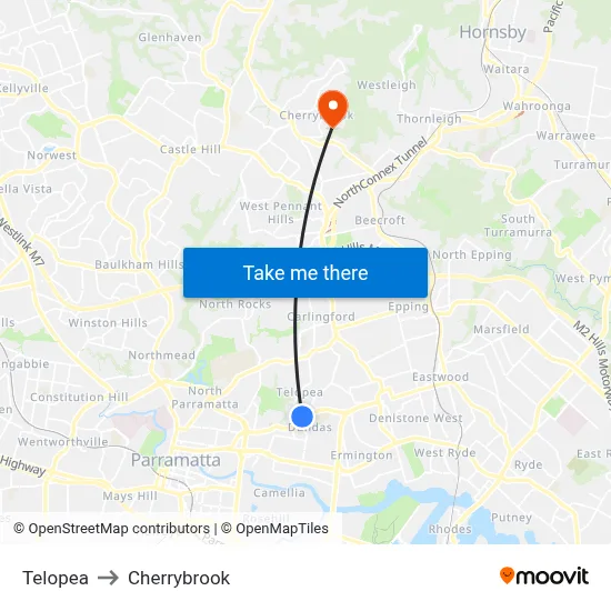 Telopea to Cherrybrook map