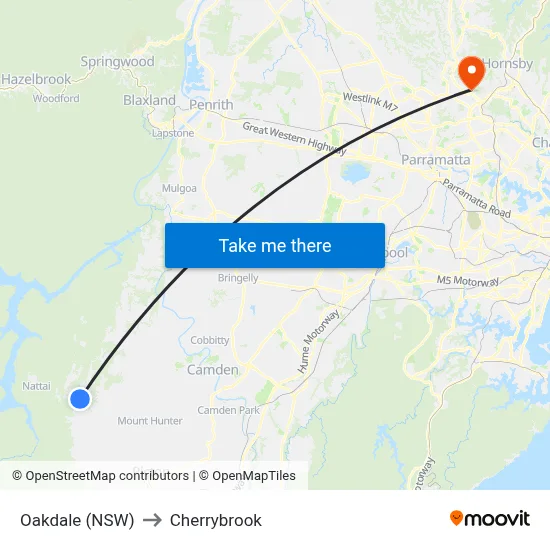 Oakdale (NSW) to Cherrybrook map