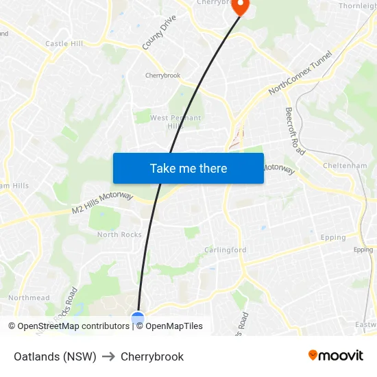 Oatlands (NSW) to Cherrybrook map