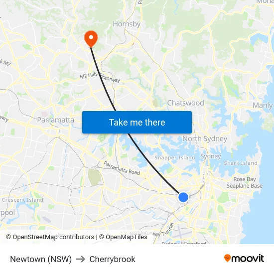 Newtown (NSW) to Cherrybrook map