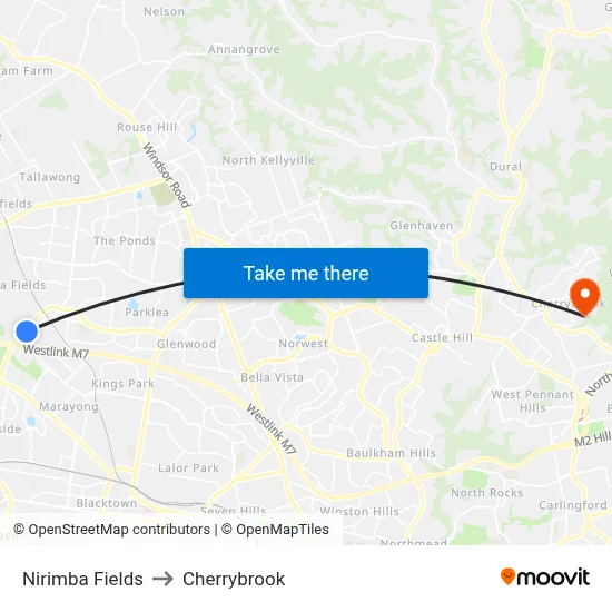 Nirimba Fields to Cherrybrook map