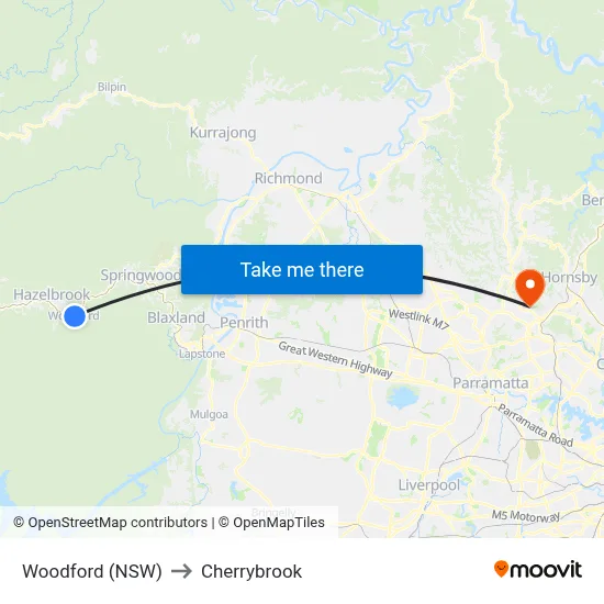 Woodford (NSW) to Cherrybrook map
