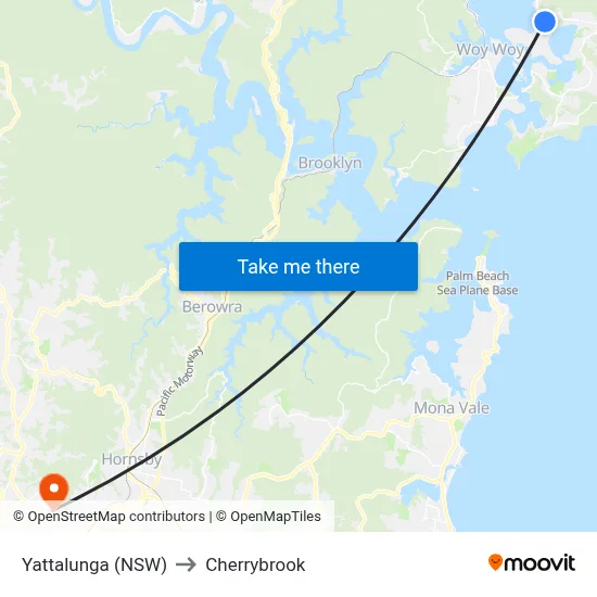 Yattalunga (NSW) to Cherrybrook map