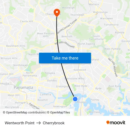Wentworth Point to Cherrybrook map