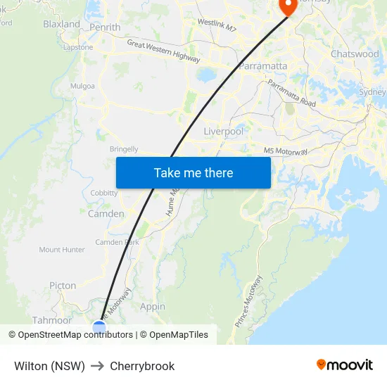 Wilton (NSW) to Cherrybrook map