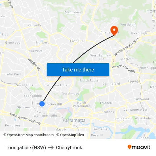 Toongabbie (NSW) to Cherrybrook map
