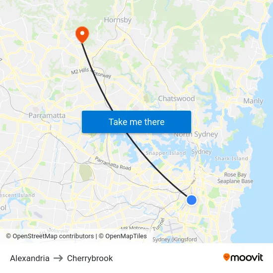 Alexandria to Cherrybrook map