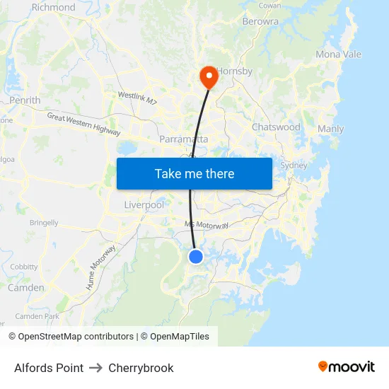 Alfords Point to Cherrybrook map