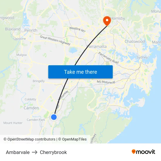 Ambarvale to Cherrybrook map