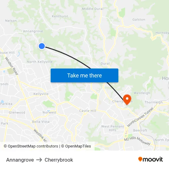 Annangrove to Cherrybrook map