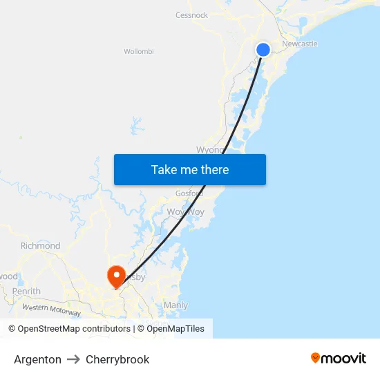 Argenton to Cherrybrook map