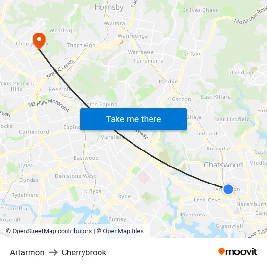 Artarmon to Cherrybrook map