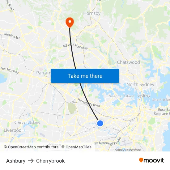 Ashbury to Cherrybrook map