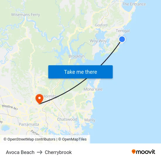 Avoca Beach to Cherrybrook map