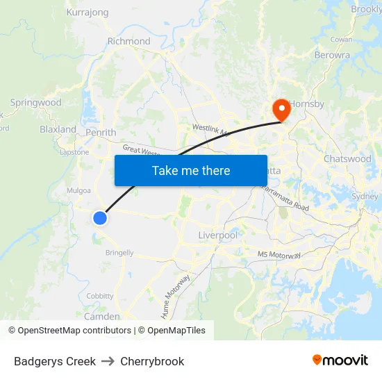 Badgerys Creek to Cherrybrook map